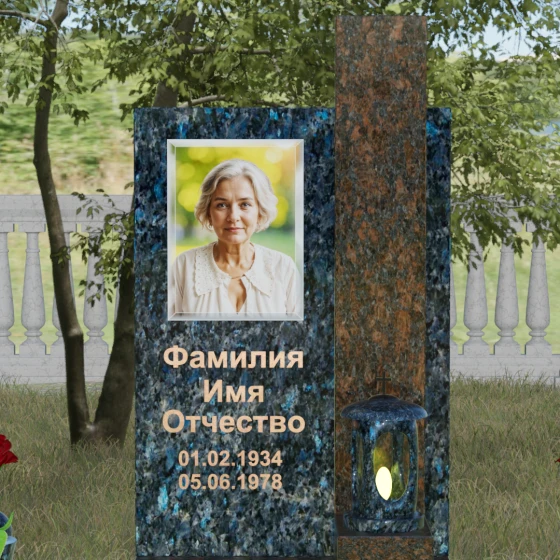 Вертикальный гранитный памятник в Перми, гранит Блю Перл