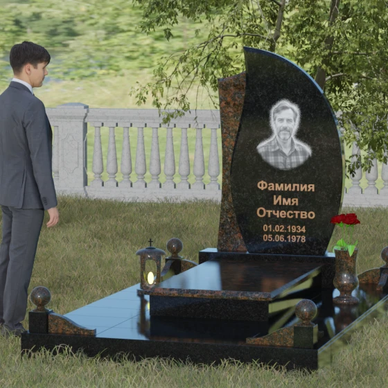 Гранитный светский вертикальный памятник в Красноярске, гранит Габбро-диабаз, вид 4