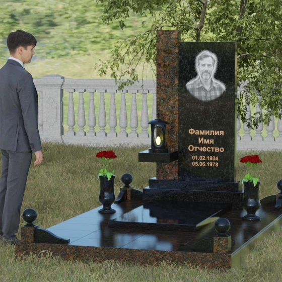 Комбинированный светский вертикальный памятник в Перми, гранит Габбро-диабаз, вид 4