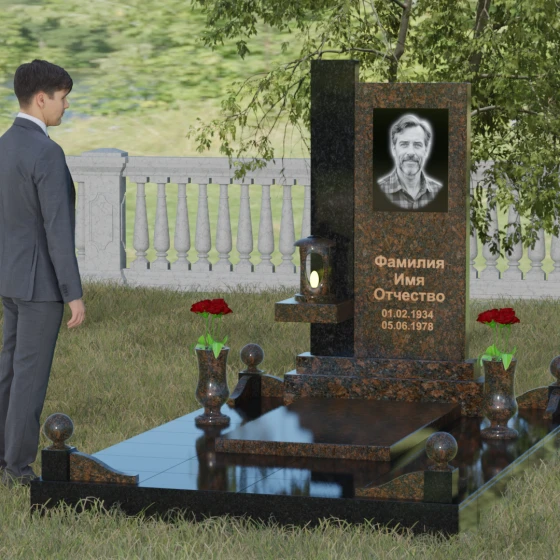 Комбинированный светский вертикальный памятник в Перми, гранит Дымовский, вид 4