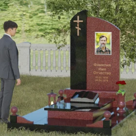 Православный вертикальный комбинированный памятник - П038