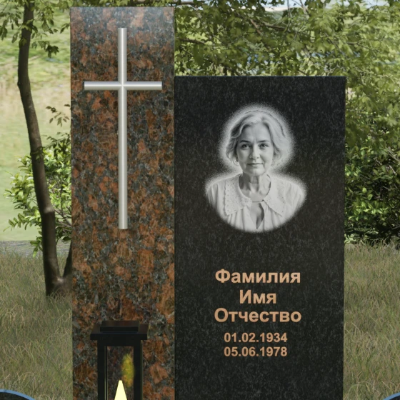 Комбинированный православный памятник с крестом в Казани, гранит Габбро-диабаз