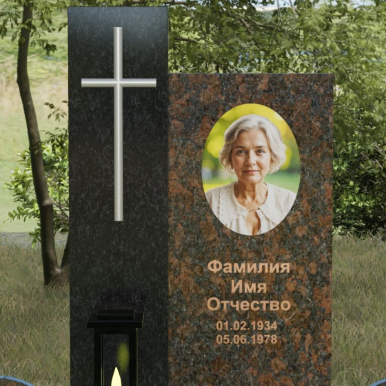 Комбинированный православный памятник с крестом в Казани, гранит Дымовский