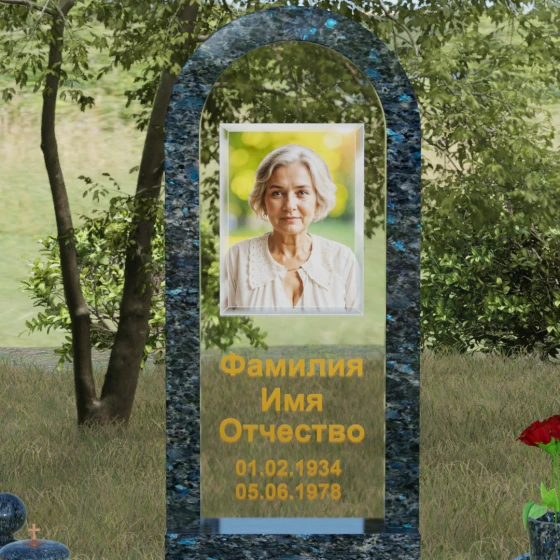 Вертикальный памятник Гранит|Стекло в Оренбурге, гранит Блю Перл
