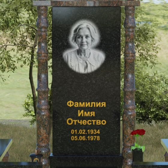 Комбинированный светский памятник вертикальный в Набережных Челнах, гранит Габбро-диабаз