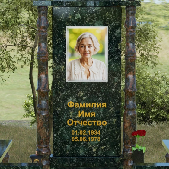 Комбинированный светский памятник вертикальный в Набережных Челнах, гранит Балтик грин