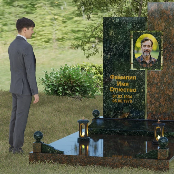Комбинированный светский памятник вертикальный в Оренбурге, гранит Балтик грин, вид 4