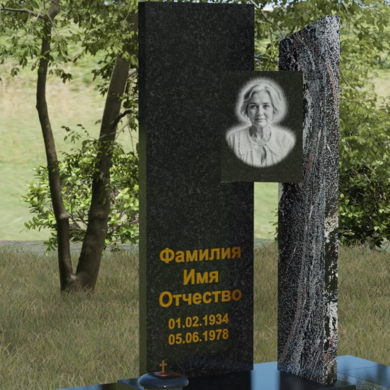 Вертикальный комбинированный светский памятник в Ставрополе, гранит Габбро-диабаз