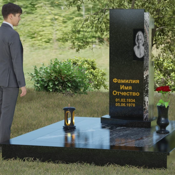 Вертикальный комбинированный светский памятник в Ставрополе, гранит Габбро-диабаз, вид 4