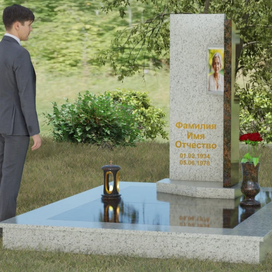 Вертикальный комбинированный светский памятник в Ставрополе, гранит Мансуровский, вид 4