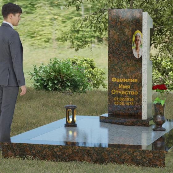 Вертикальный комбинированный светский памятник в Ставрополе, гранит Дымовский, вид 4
