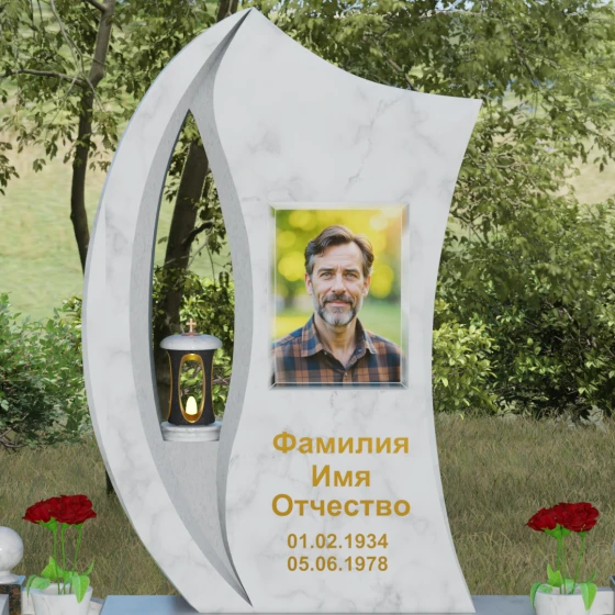 Вертикальный гранитный памятник светский в Красноярске, мрамор Тассос