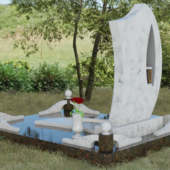 Вертикальный гранитный памятник светский в Красноярске, мрамор Тассос, вид 3