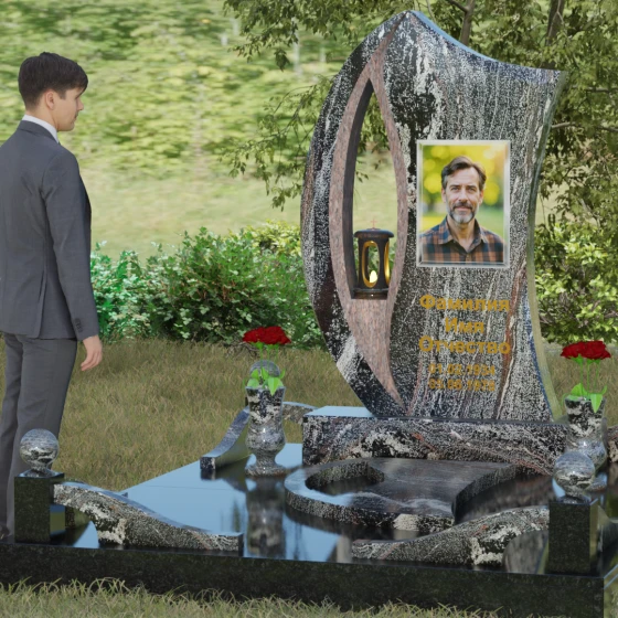 Вертикальный гранитный памятник светский в Красноярске, гранит амфиболит, вид 4
