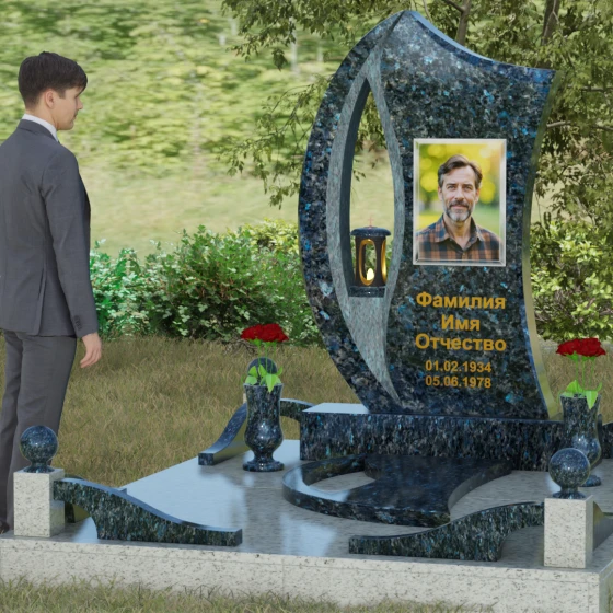 Вертикальный гранитный памятник светский в Красноярске, гранит Блю Перл, вид 4