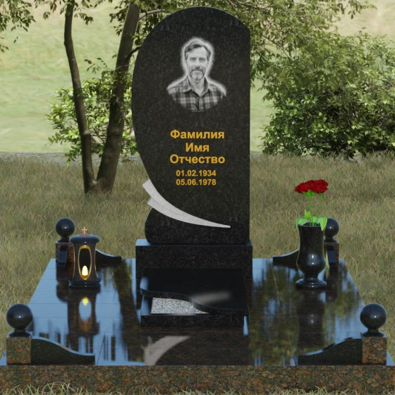 Вертикальный гранитный памятник для одного в Саратове, гранит Габбро-диабаз, вид 2