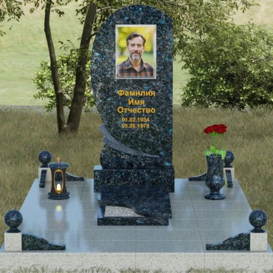 Вертикальный гранитный памятник для одного в Саратове, гранит Блю Перл, вид 2