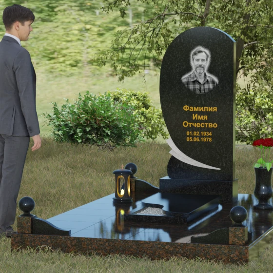 Вертикальный гранитный памятник для одного в Саратове, гранит Габбро-диабаз, вид 4