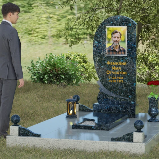 Вертикальный гранитный памятник для одного в Саратове, гранит Блю Перл, вид 4