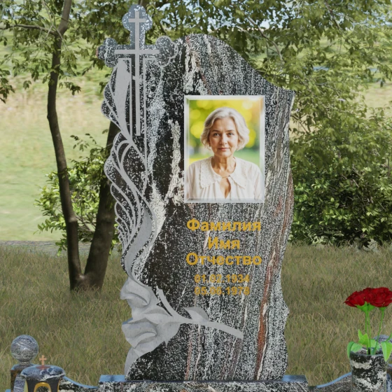 Комбинированный памятник с барельефом «Драпировка и розы», гранит амфиболит, в Москве