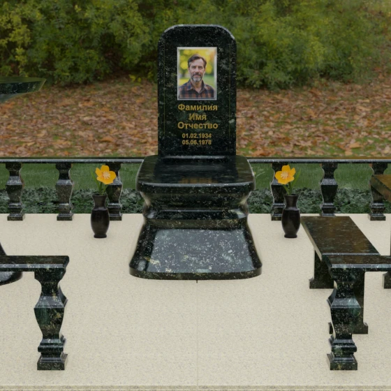 Гранитный мемориал со скругленной стелой, гранит Балтик грин