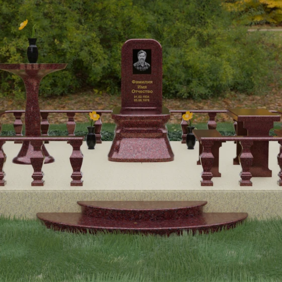 Гранитный мемориал со скругленной стелой, гранит Лезниковский, вид 2