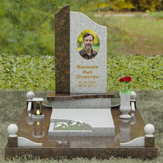 Комбинированный светский памятник в Воронеже, гранит Мансуровский, вид 2