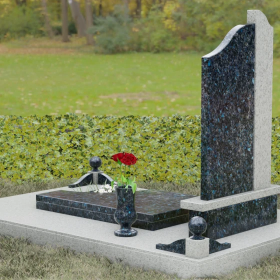 Комбинированный светский памятник в Воронеже, гранит Блю Перл, вид 3