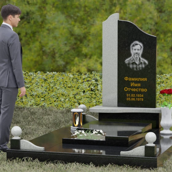 Комбинированный светский памятник в Воронеже, гранит Габбро-диабаз, вид 4