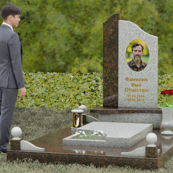 Комбинированный светский памятник в Воронеже, гранит Мансуровский, вид 4