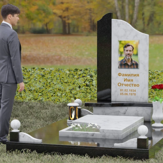 Комбинированный светский памятник в Воронеже, мрамор Тассос, вид 4