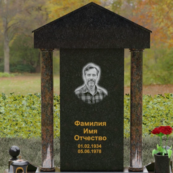 Вертикальный светский комбинированный памятник в Перми, гранит Габбро-диабаз