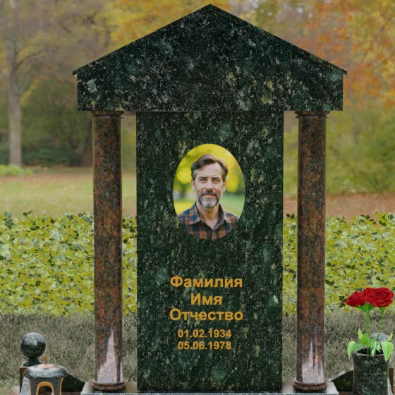 Вертикальный светский комбинированный памятник в Перми, гранит Балтик грин