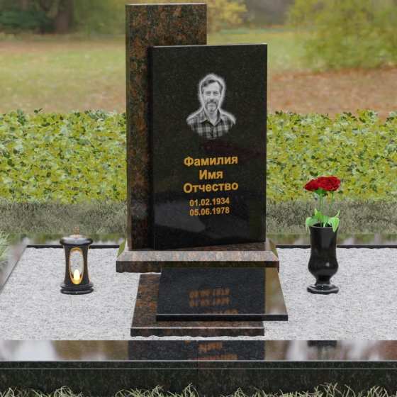 Памятник вертикальный из гранита в Волгограде, гранит Габбро-диабаз, вид 2