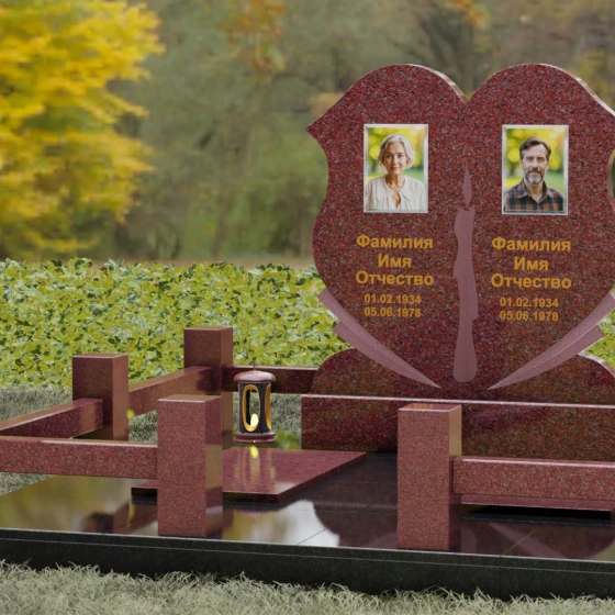 Горизонтальный гранитный памятник на двоих в Воронеже, гранит Лезниковский, вид 4
