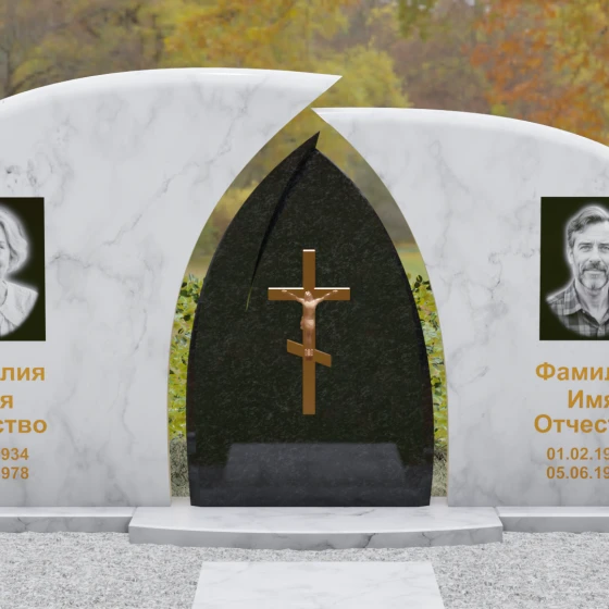 Комбинированный двойной памятник с аркой и крестом, мрамор Тассос, в Санкт-Петербурге