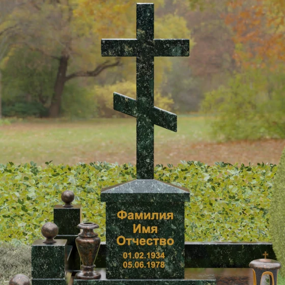 Вертикальный православный гранитный памятник в Воронеже, гранит Балтик грин