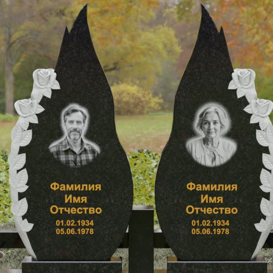 Вертикальный Гранитный памятник для двоих в Перми, гранит Габбро-диабаз