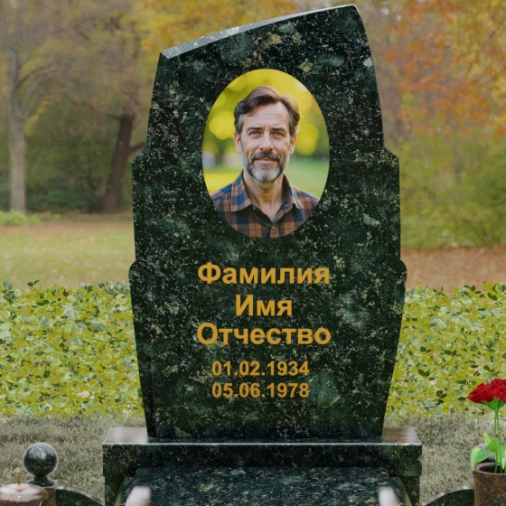 Вертикальный гранитный памятник с диагональным срезом, гранит Балтик грин, в Якутске