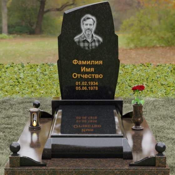 Вертикальный гранитный памятник с диагональным срезом, гранит Габбро-диабаз, вид 2, в Якутске