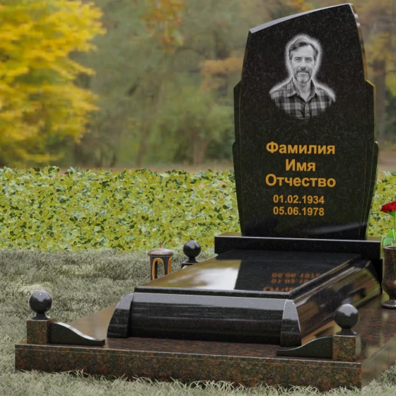 Вертикальный гранитный памятник с диагональным срезом, гранит Габбро-диабаз, вид 4, в Якутске