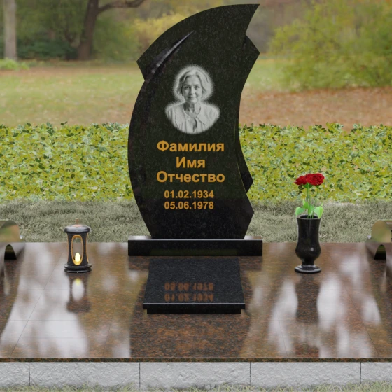 Памятник Гранитный вертикальный для одного в Оренбурге, гранит Габбро-диабаз, вид 2