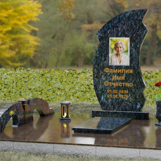Памятник Гранитный вертикальный для одного в Оренбурге, гранит Блю Перл, вид 4