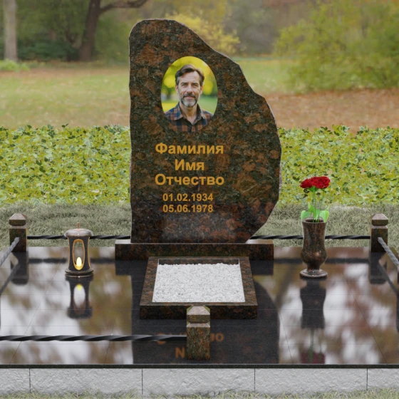 Вертикальный Гранитный памятник сдержанный в Оренбурге, гранит Дымовский, вид 2