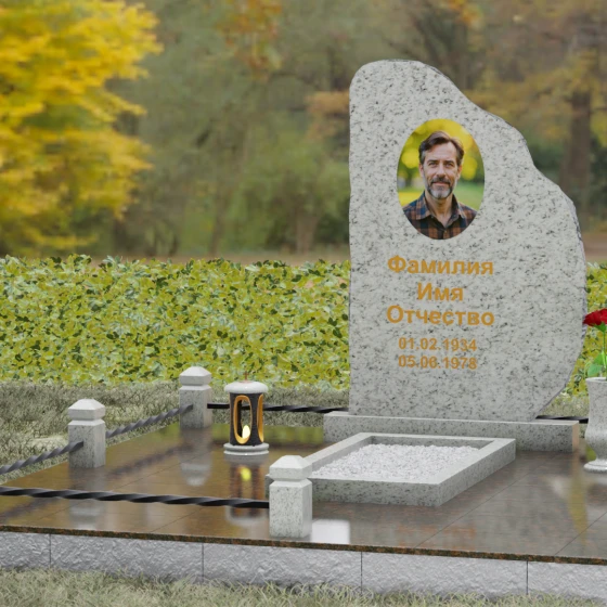 Вертикальный Гранитный памятник сдержанный в Оренбурге, гранит Мансуровский, вид 4