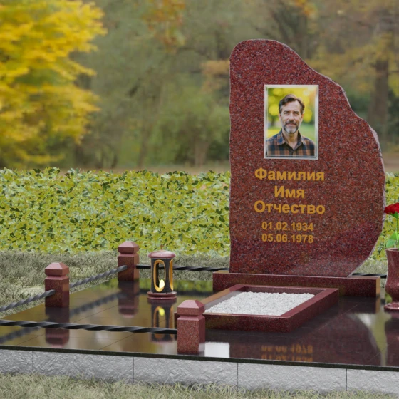 Вертикальный Гранитный памятник сдержанный в Оренбурге, гранит Лезниковский, вид 4