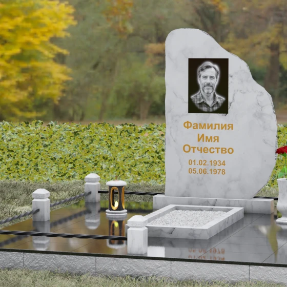 Вертикальный Гранитный памятник сдержанный в Оренбурге, мрамор Тассос, вид 4