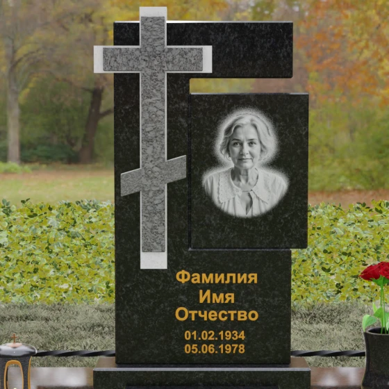 Православный вертикальный комбинированный памятник в Перми, гранит Габбро-диабаз