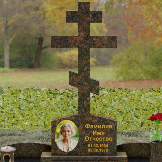 Вертикальный Гранитный памятник с крестом в Перми, гранит Дымовский