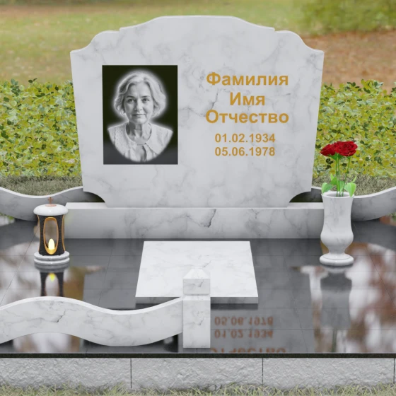 Горизонтальный Гранитный памятник для одного в Перми, мрамор Тассос, вид 2
